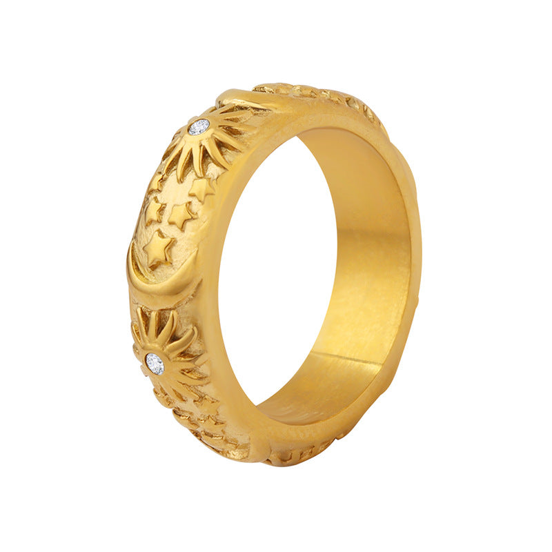 Kyrlune Gold Star & Moon Zircon Ring