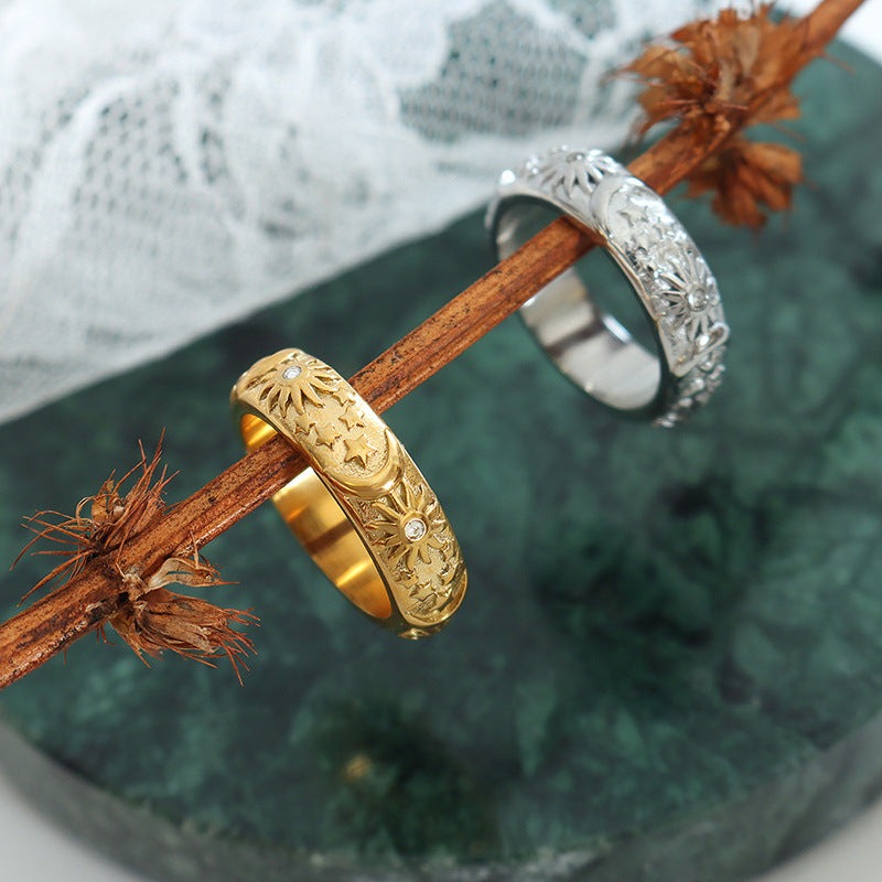 Kyrlune Gold Star & Moon Zircon Ring