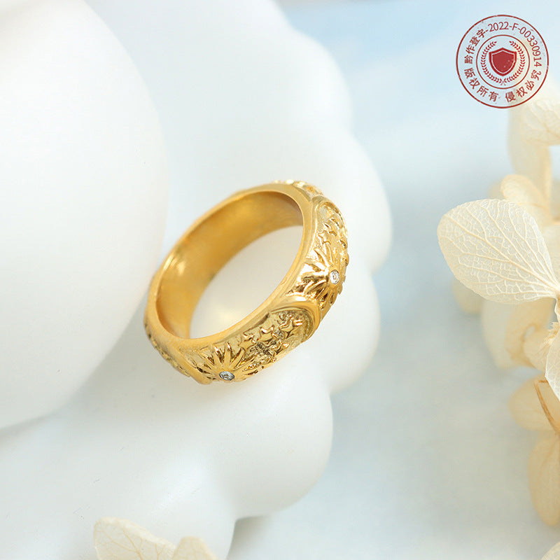 Kyrlune Gold Star & Moon Zircon Ring