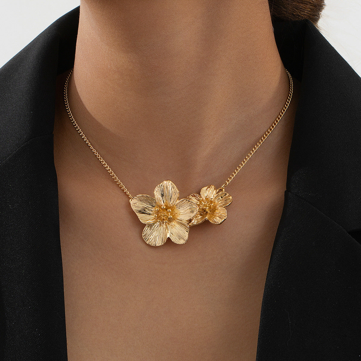 Kyrlune Gold Pleated Flower Pendant Necklace (3 Styles)
