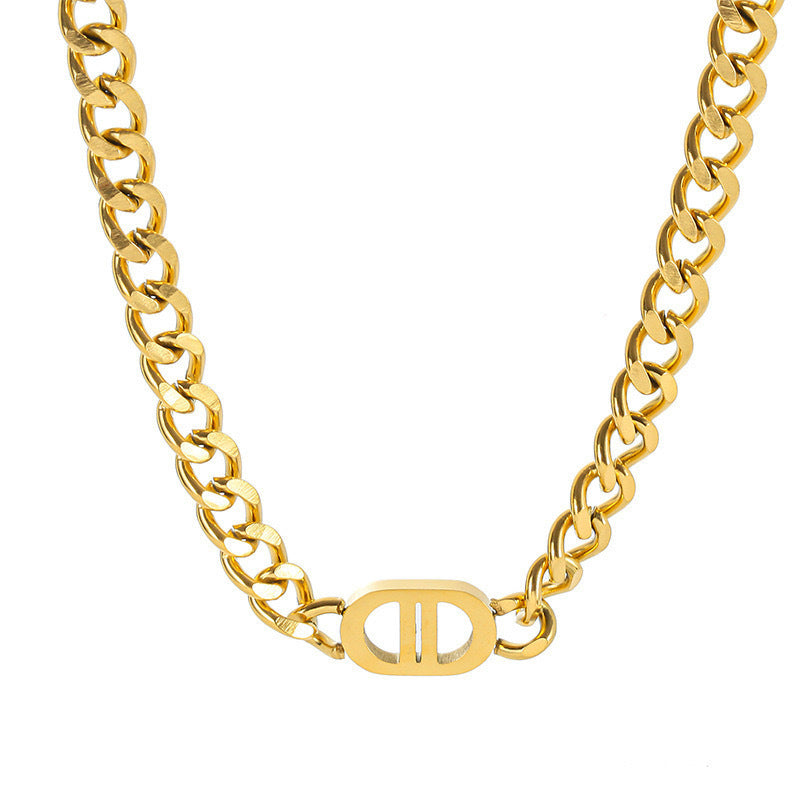 Kyrlune Gold Double-D Thick Chain Necklace