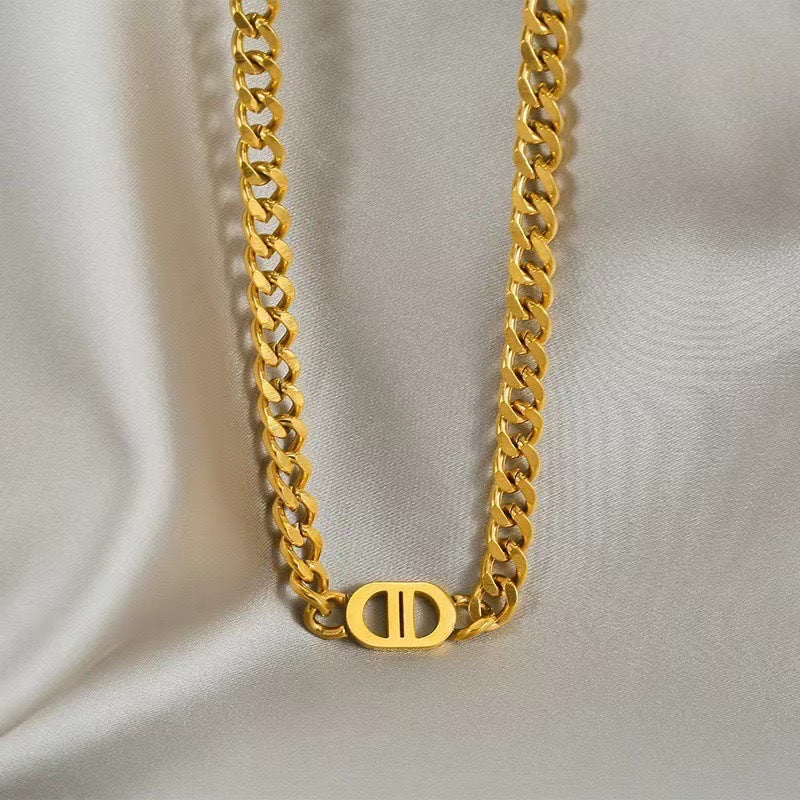 Kyrlune Gold Double-D Thick Chain Necklace