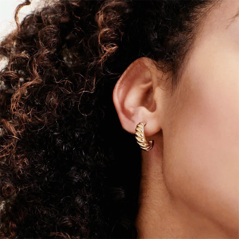 Kyrlune Gold Croissant Twist Ear Pin Earrings