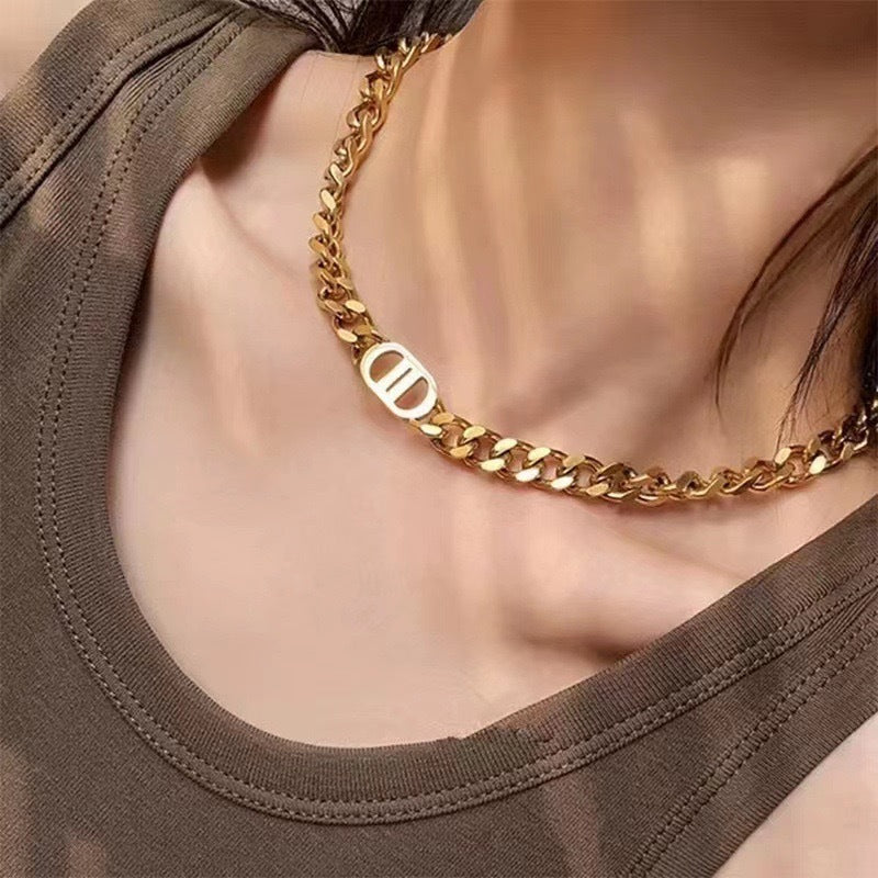 Kyrlune Gold Double-D Thick Chain Necklace