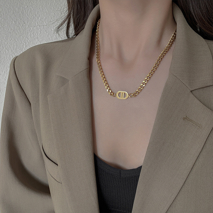 Kyrlune Gold Double-D Thick Chain Necklace