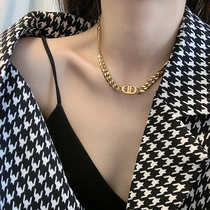 Kyrlune Gold Double-D Thick Chain Necklace
