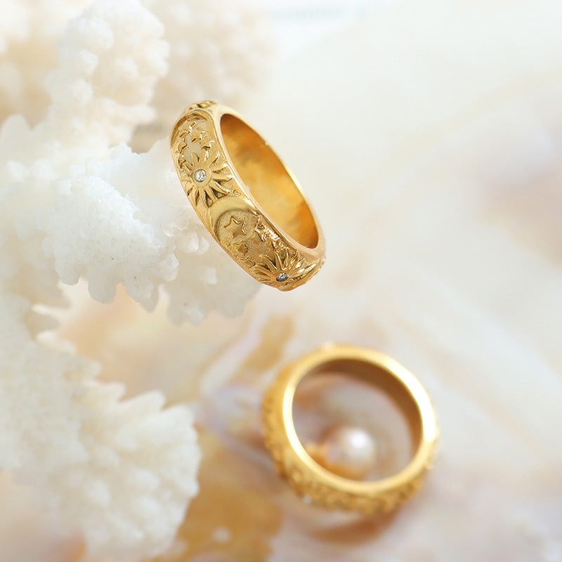 Kyrlune Gold Star & Moon Zircon Ring
