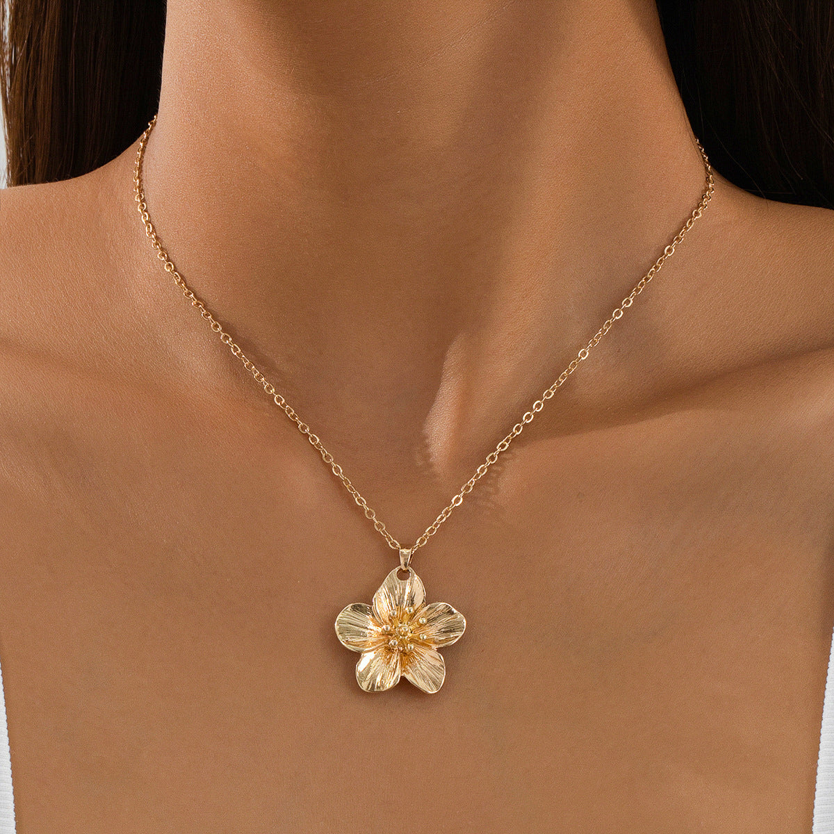 Kyrlune Gold Pleated Flower Pendant Necklace (3 Styles)