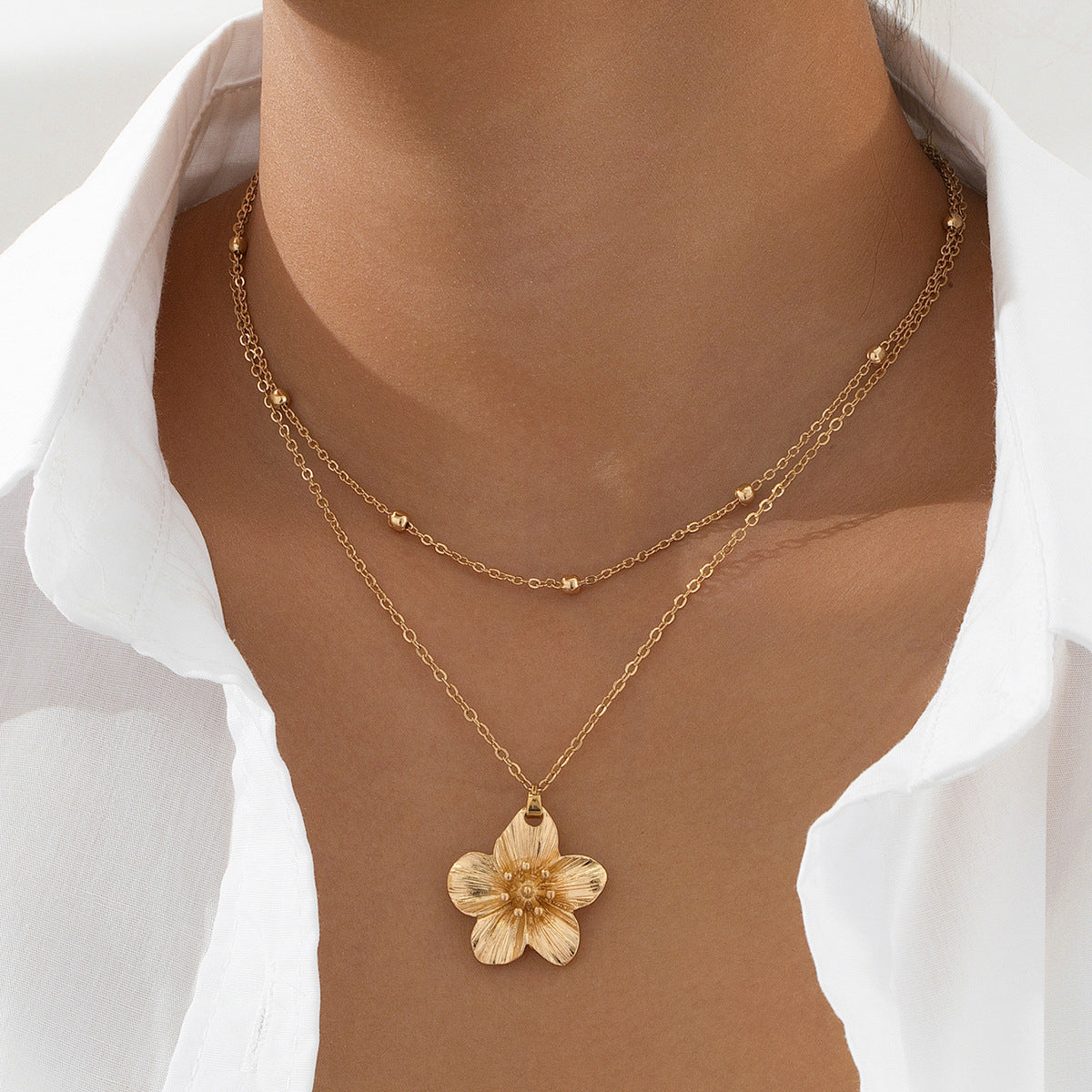 Kyrlune Gold Pleated Flower Pendant Necklace (3 Styles)