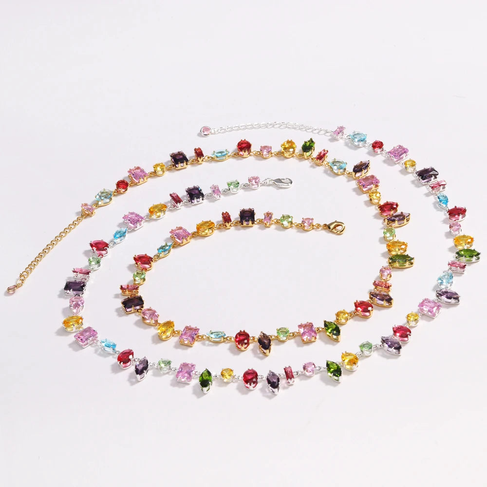 Kyrlune Gold Rainbow Crystal Tennis Necklace - view 2