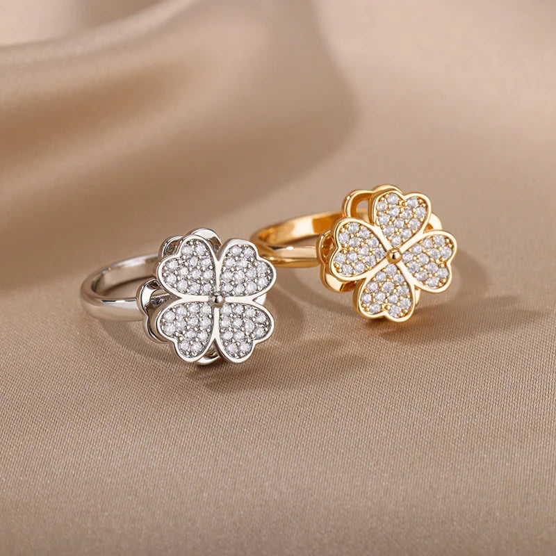 Kyrlune Gold Clover & Heart Spinner Ring (4 Styles)