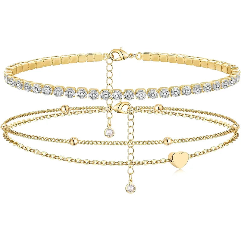 Kyrlune Gold Layered Heart Anklet