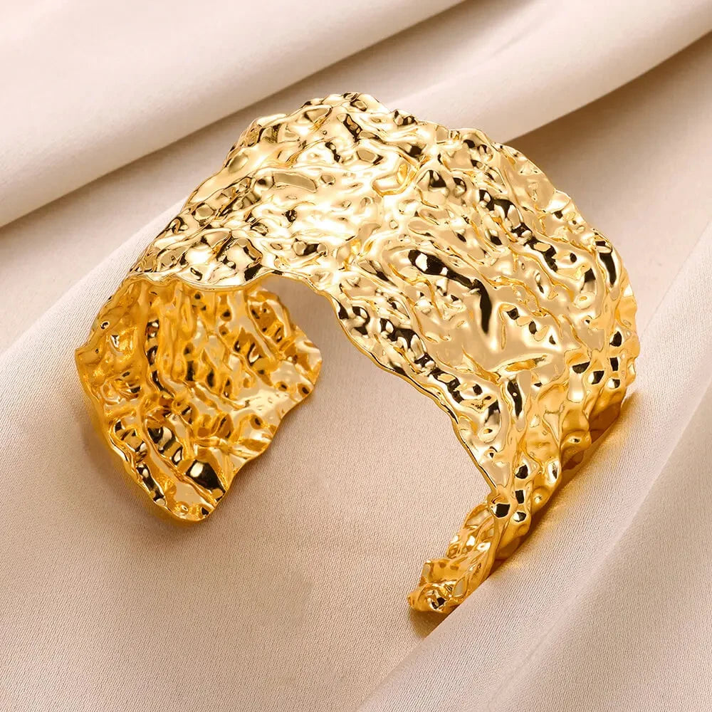 Kyrlune Gold Hammered Wide Cuff Bracelet - view 6