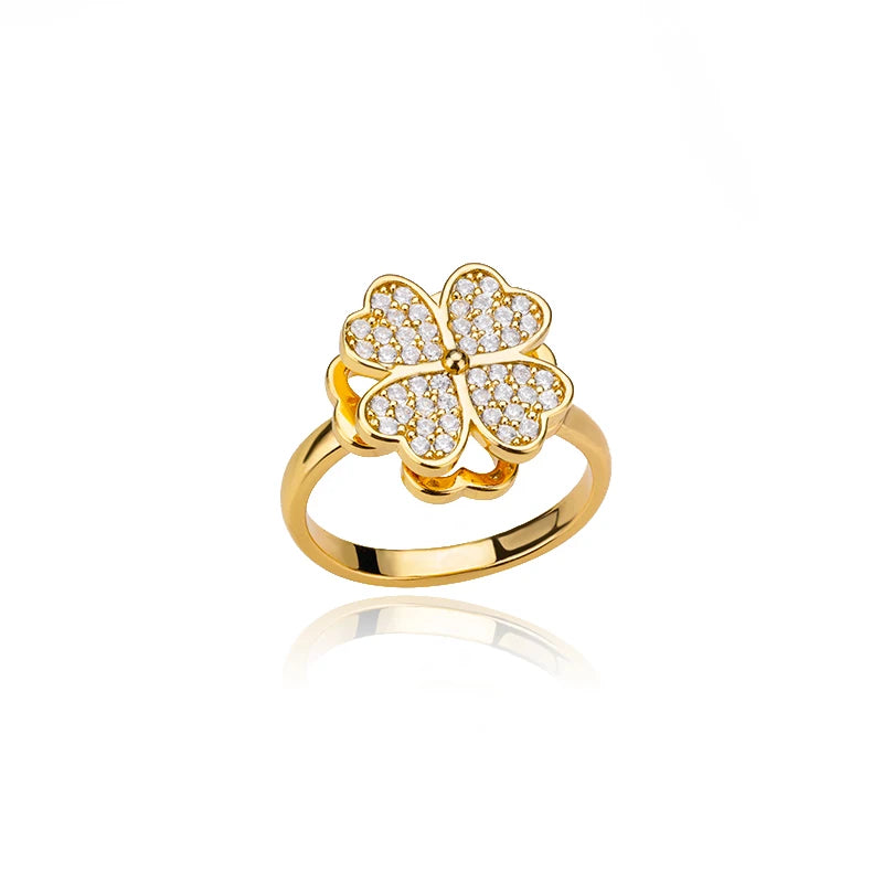 Kyrlune Gold Clover & Heart Spinner Ring (4 Styles)