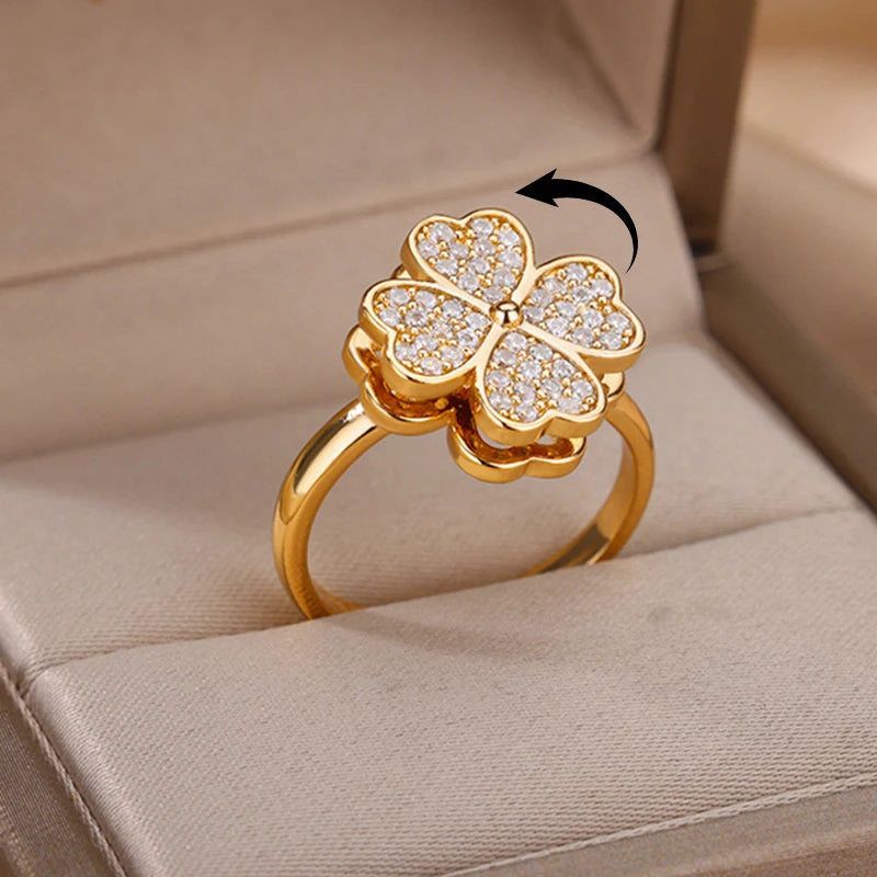 Kyrlune Gold Clover & Heart Spinner Ring (4 Styles)