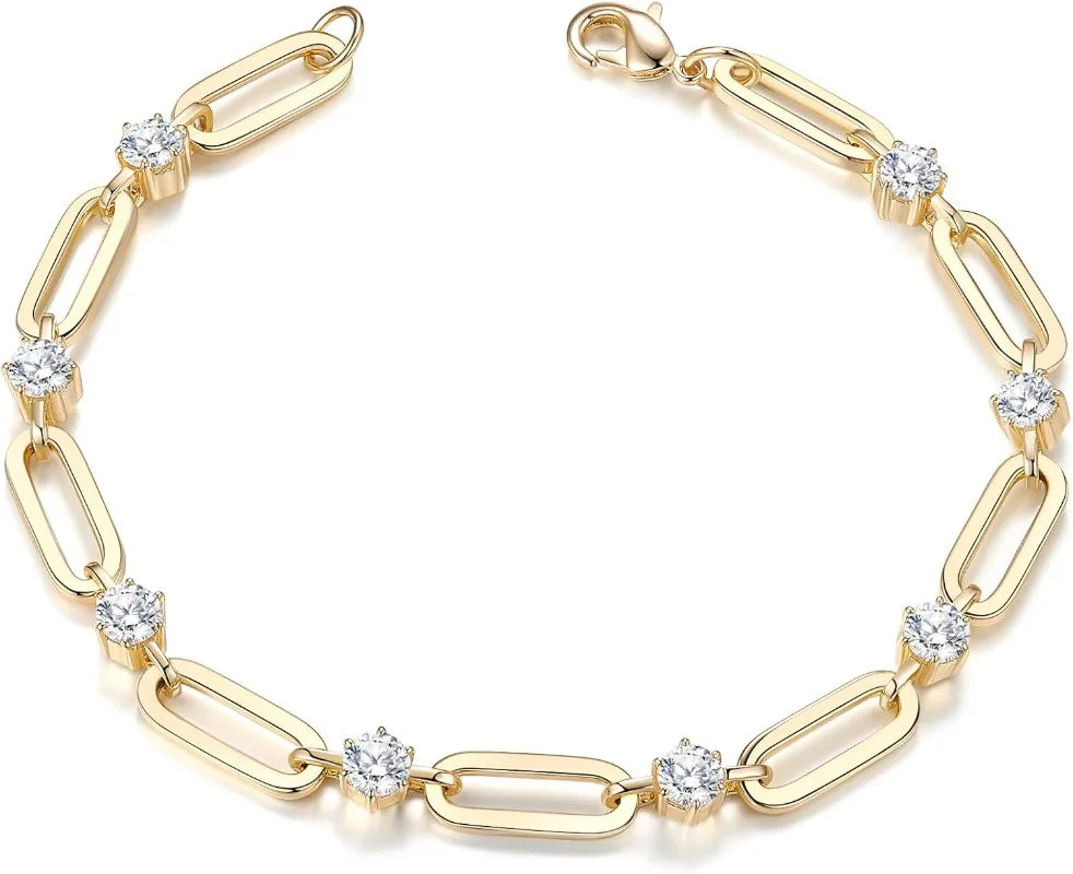 Kyrlune Gold CZ Paperclip Chain Bracelet