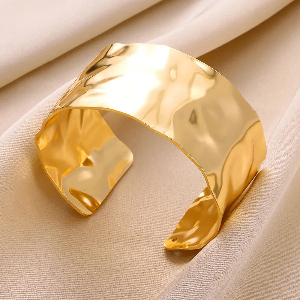 Kyrlune Gold Hammered Wide Cuff Bracelet - view 2
