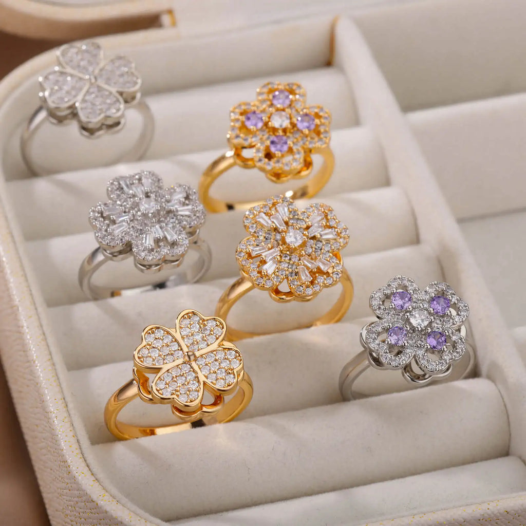 Kyrlune Gold Clover & Heart Spinner Ring (4 Styles)