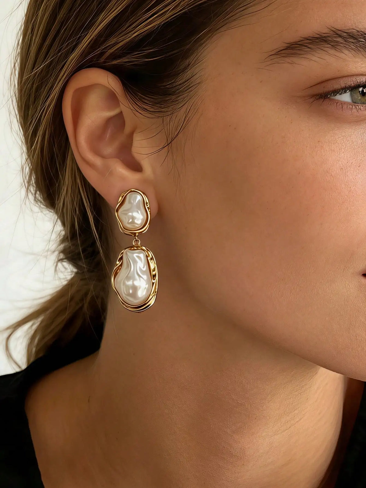 Kyrlune Gold Baroque Pearl Drop Earrings - view 3