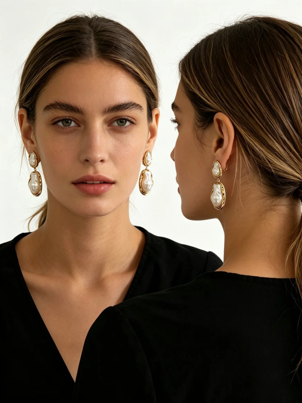 Kyrlune Gold Baroque Pearl Drop Earrings - view 5