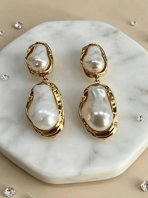 Kyrlune Gold Baroque Pearl Drop Earrings - view 2