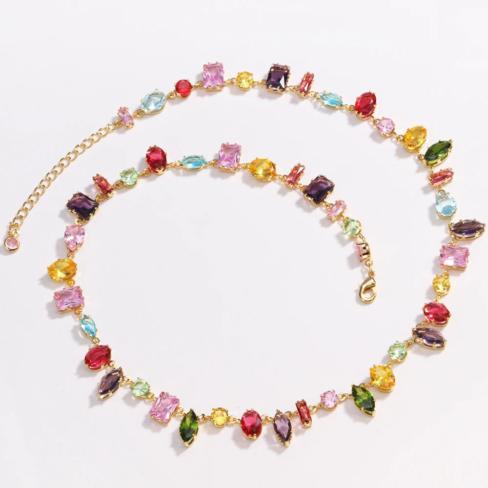Kyrlune Gold Rainbow Crystal Tennis Necklace - view 9