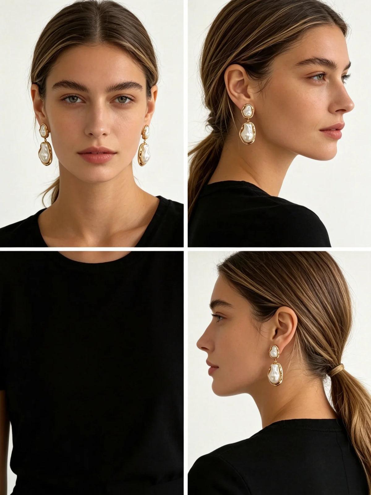 Kyrlune Gold Baroque Pearl Drop Earrings - view 4