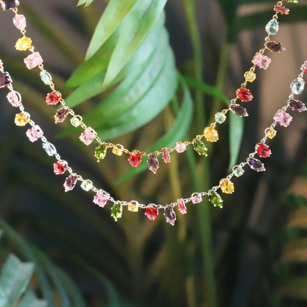 Kyrlune Gold Rainbow Crystal Tennis Necklace - view 6