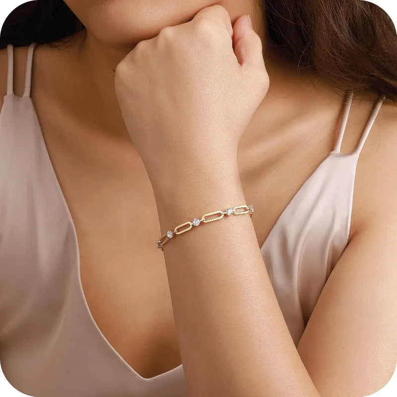 Kyrlune Gold CZ Paperclip Chain Bracelet