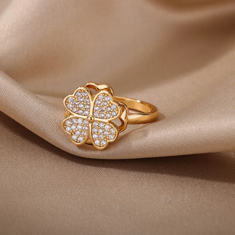 Kyrlune Gold Clover & Heart Spinner Ring (4 Styles)