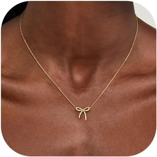 Kyrlune Gold Bow Pendant Choker Necklace