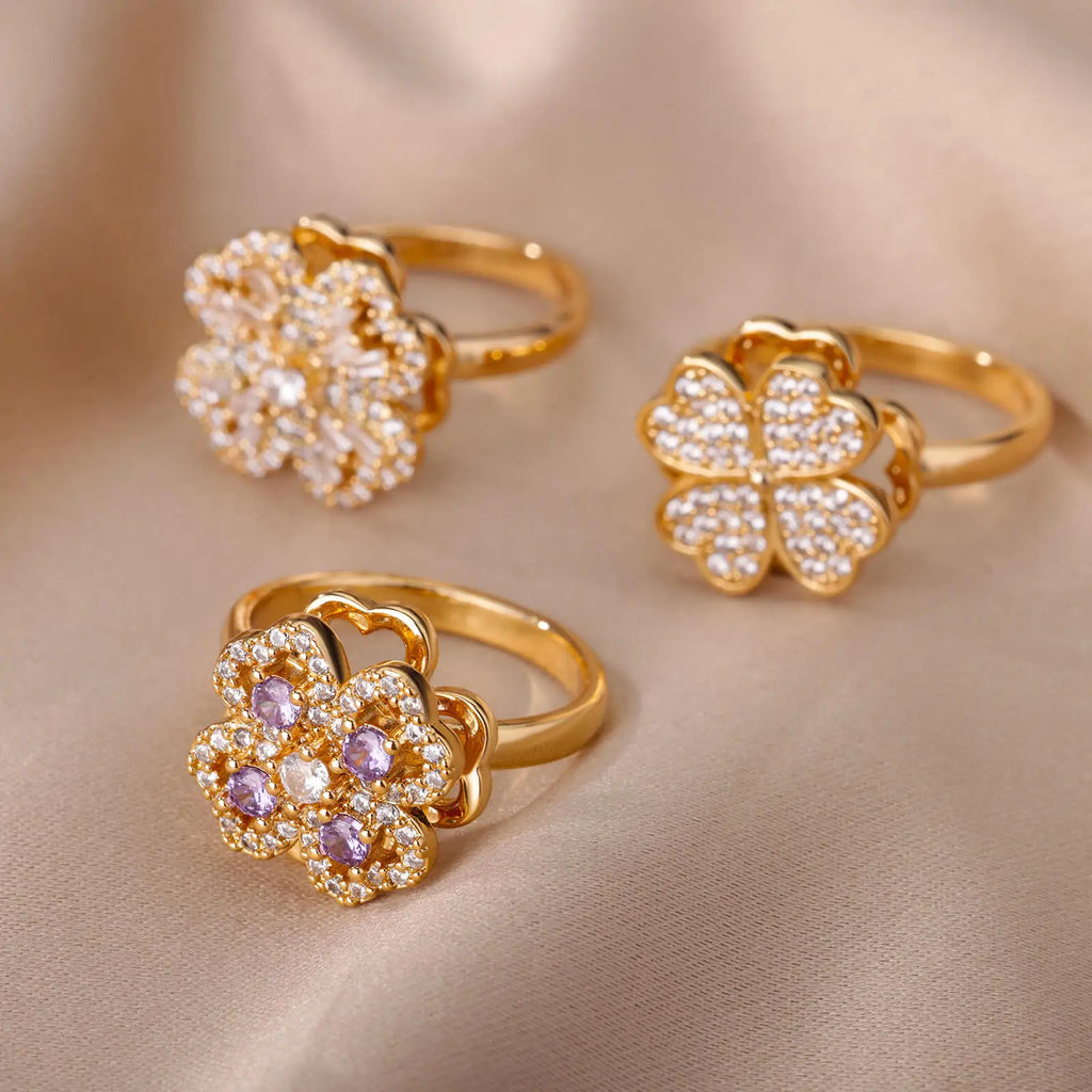 Kyrlune Gold Clover & Heart Spinner Ring (4 Styles)