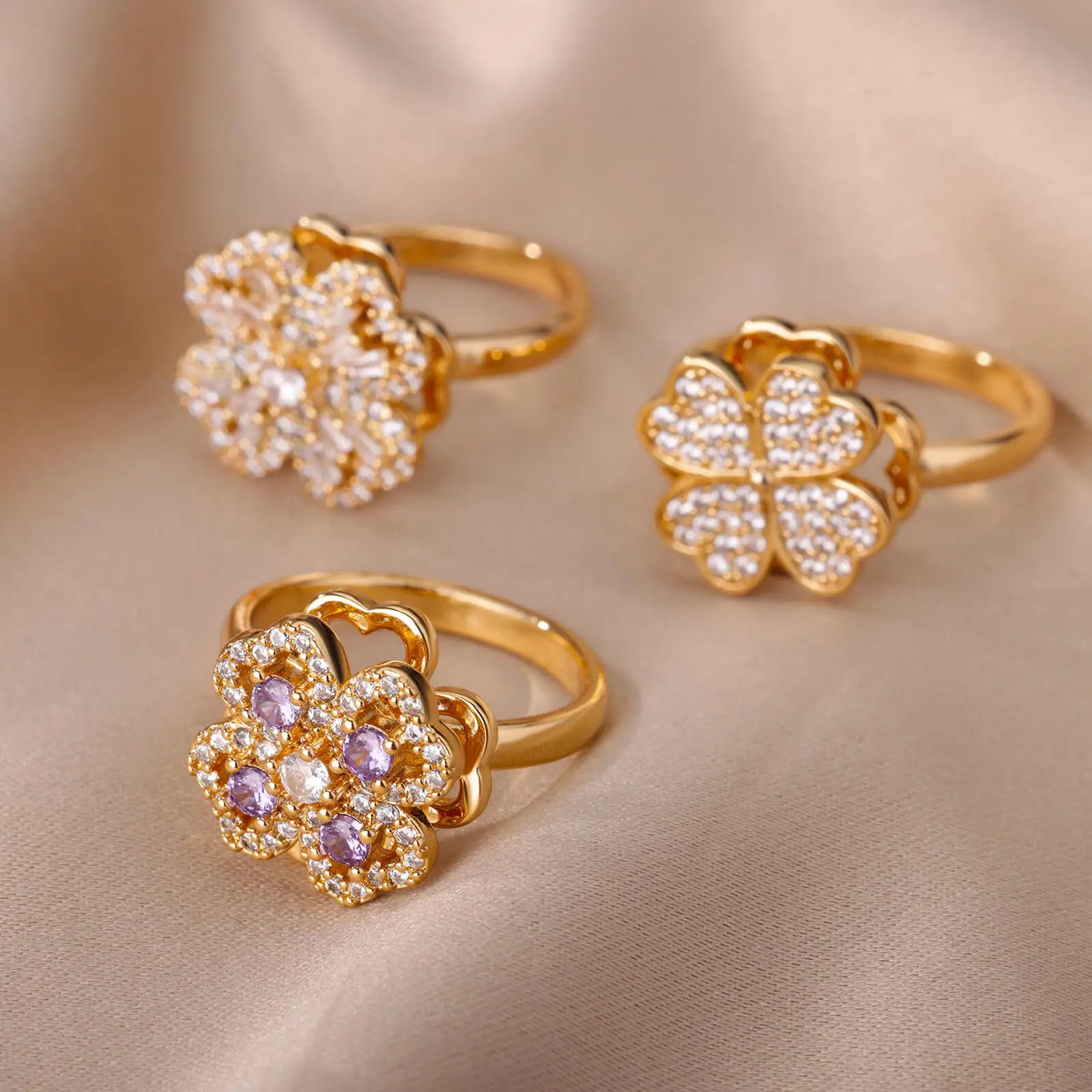 Kyrlune Gold Clover & Heart Spinner Ring (4 Styles)