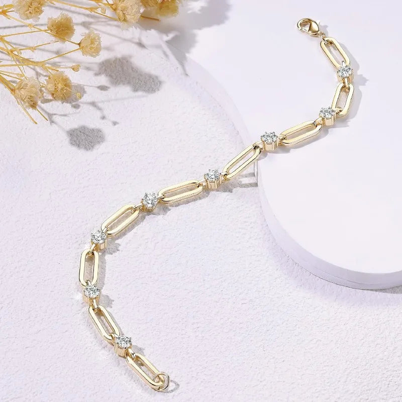 Kyrlune Gold CZ Paperclip Chain Bracelet