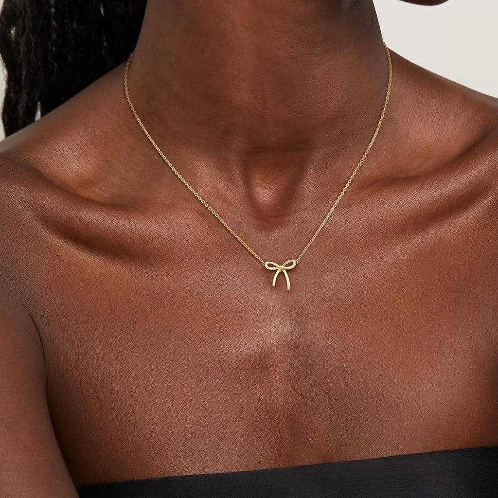 Kyrlune Gold Bow Pendant Choker Necklace