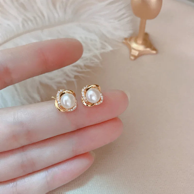 Kyrlune Pearl & Crystal Twist Stud Earrings (3 Styles)