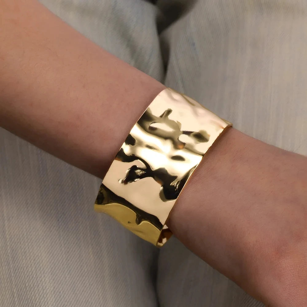 Kyrlune Gold Hammered Wide Cuff Bracelet - view 3