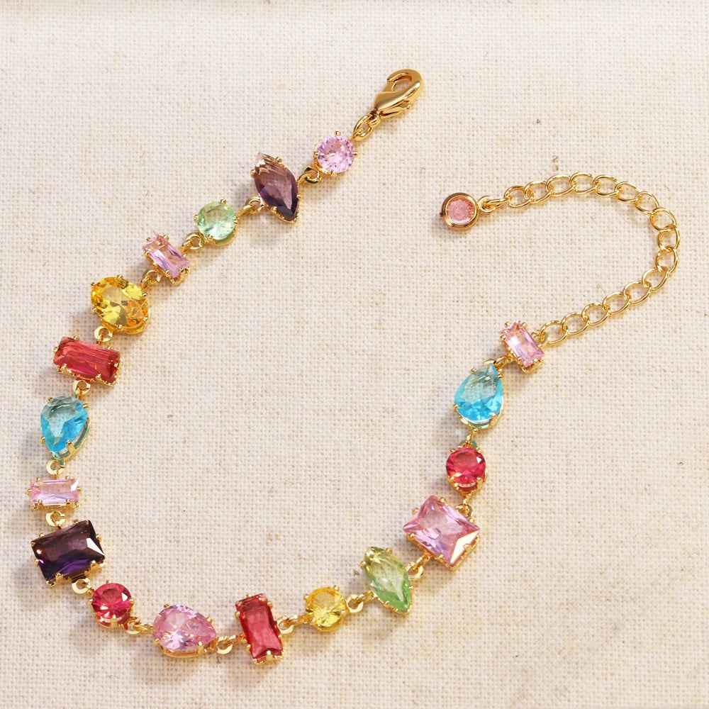 Kyrlune Gold Rainbow Crystal Tennis Necklace - view 7