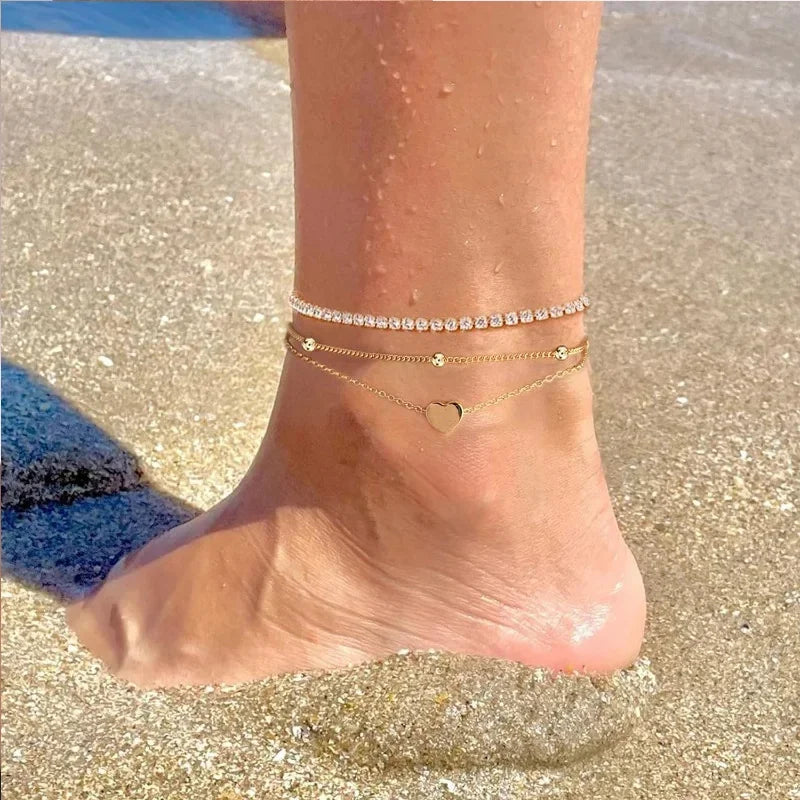 Kyrlune Gold Layered Heart Anklet - view 3