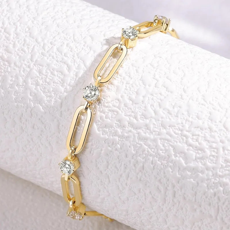 Kyrlune Gold CZ Paperclip Chain Bracelet