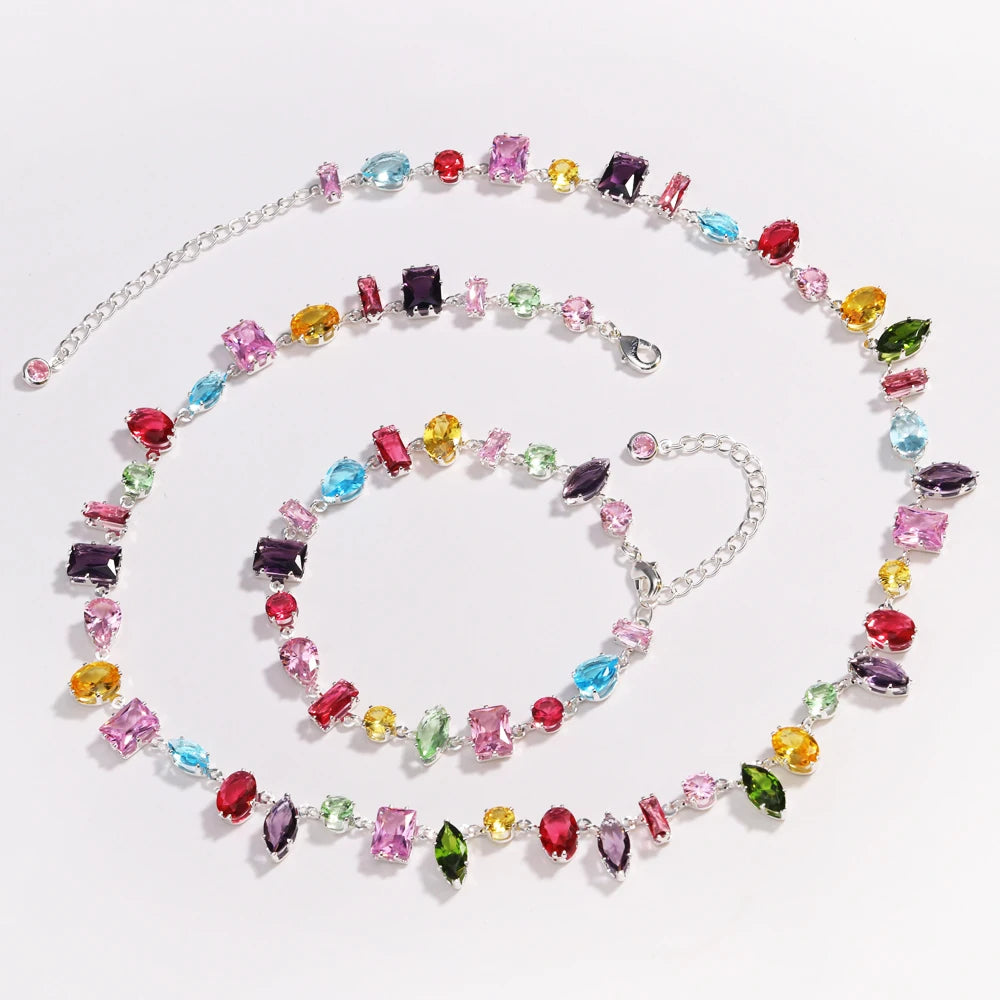 Kyrlune Gold Rainbow Crystal Tennis Necklace - view 3