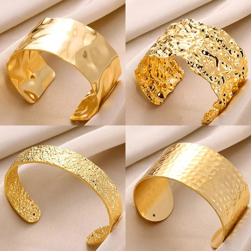 Kyrlune Gold Hammered Wide Cuff Bracelet