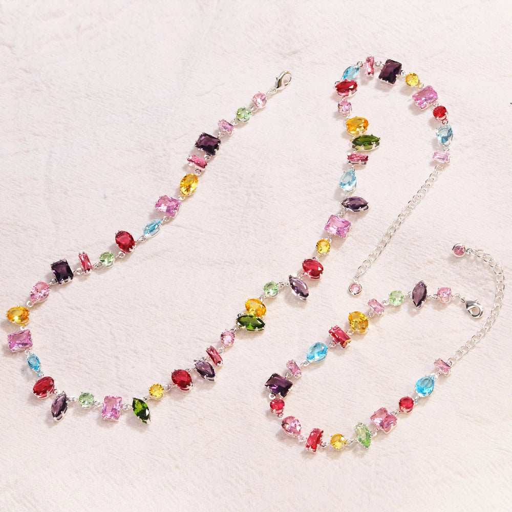 Kyrlune Gold Rainbow Crystal Tennis Necklace - view 5