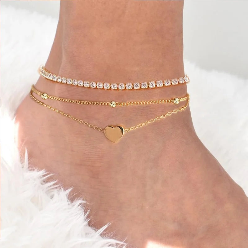 Kyrlune Gold Layered Heart Anklet - view 6