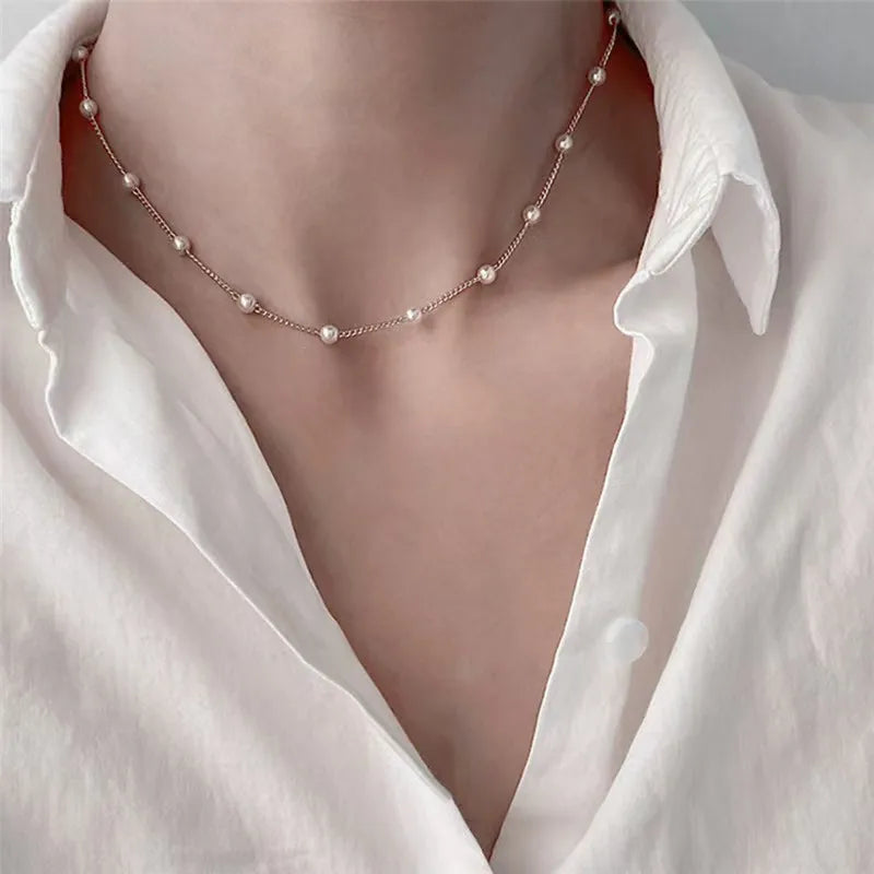 Kyrlune Gold & Pearl Beaded Collar Necklace