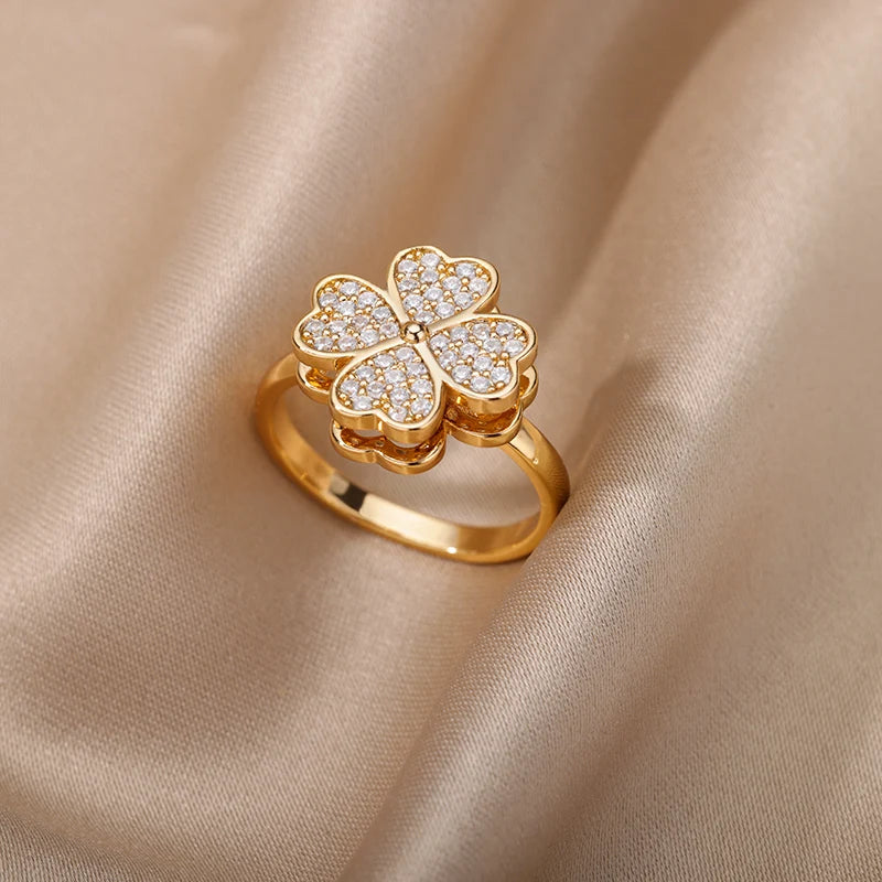 Kyrlune Gold Clover & Heart Spinner Ring (4 Styles)