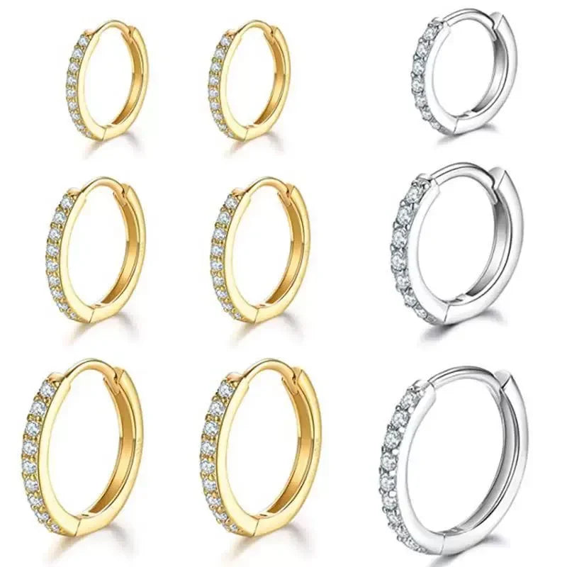 Kyrlune Gold Ear Stack Set (3 Pieces) - Kyrlune Gold Pavé Huggie Hoop Earrings