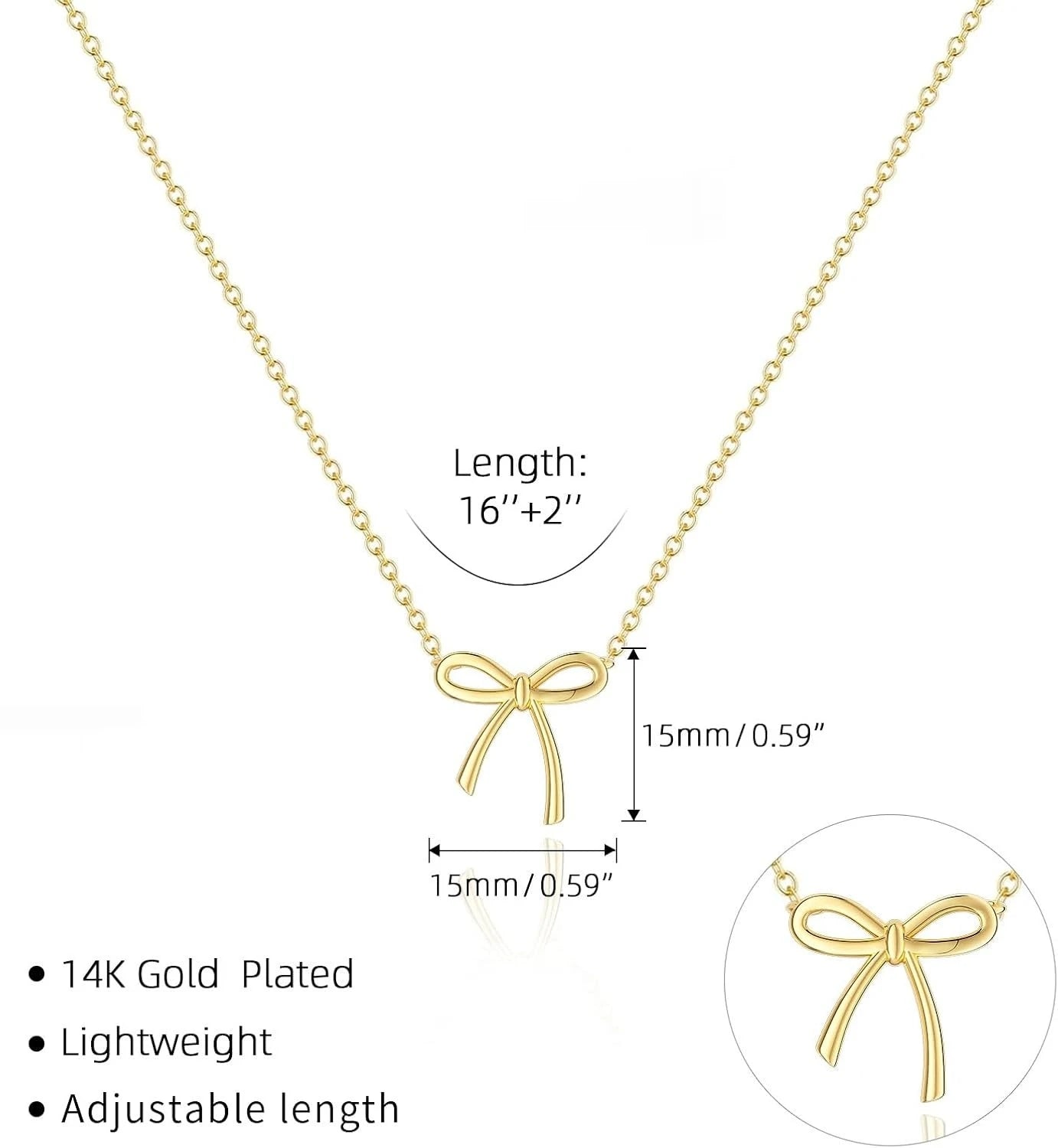 Kyrlune Gold Bow Pendant Choker Necklace