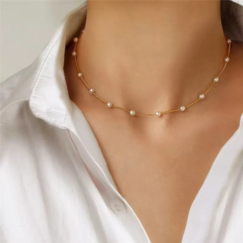 Kyrlune Gold & Pearl Beaded Collar Necklace