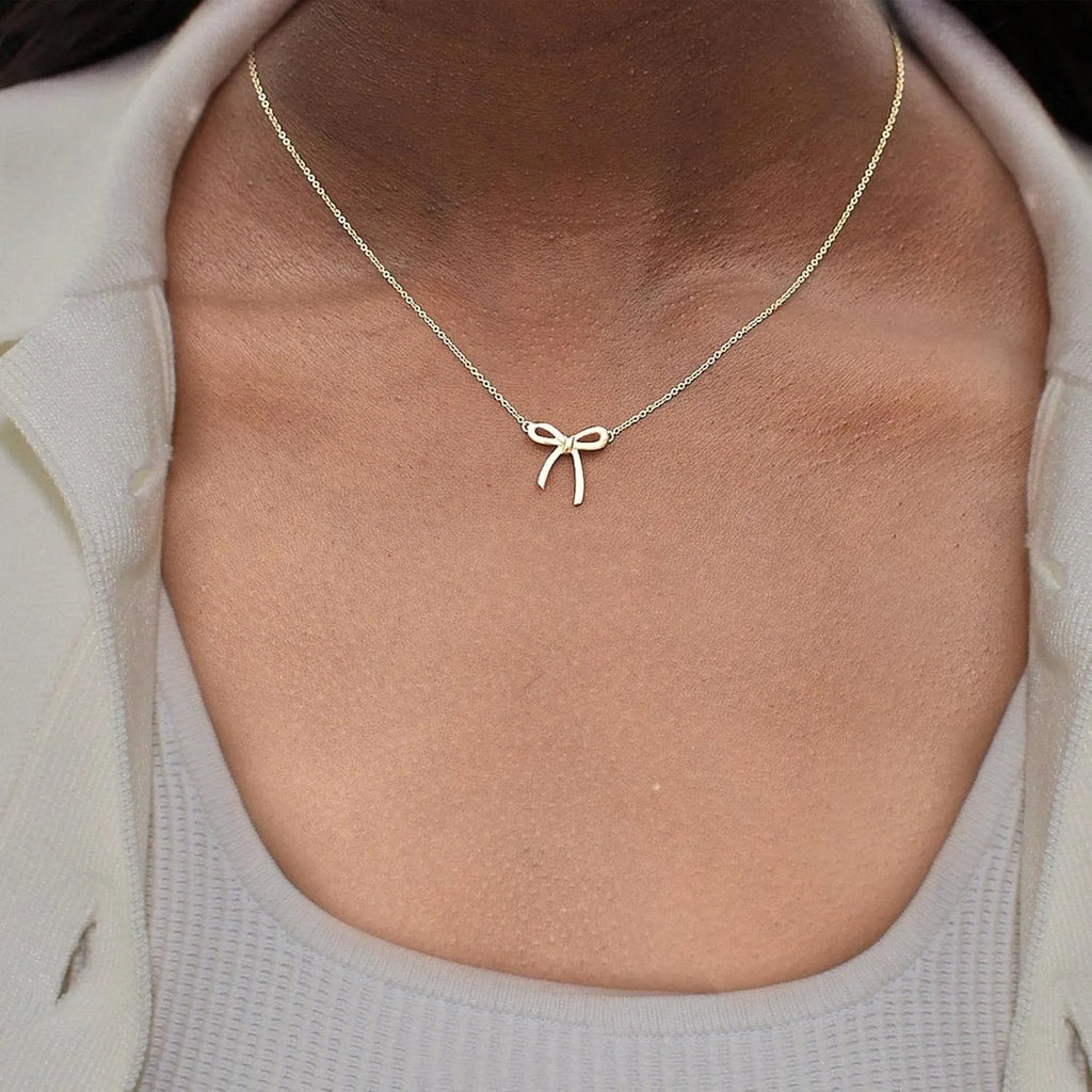 Kyrlune Gold Bow Pendant Choker Necklace